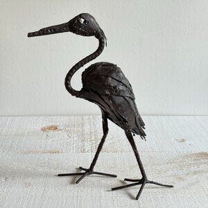 Brutalist Metal Bird - Metal Welded Bird Standing Figurine with Long Beak
